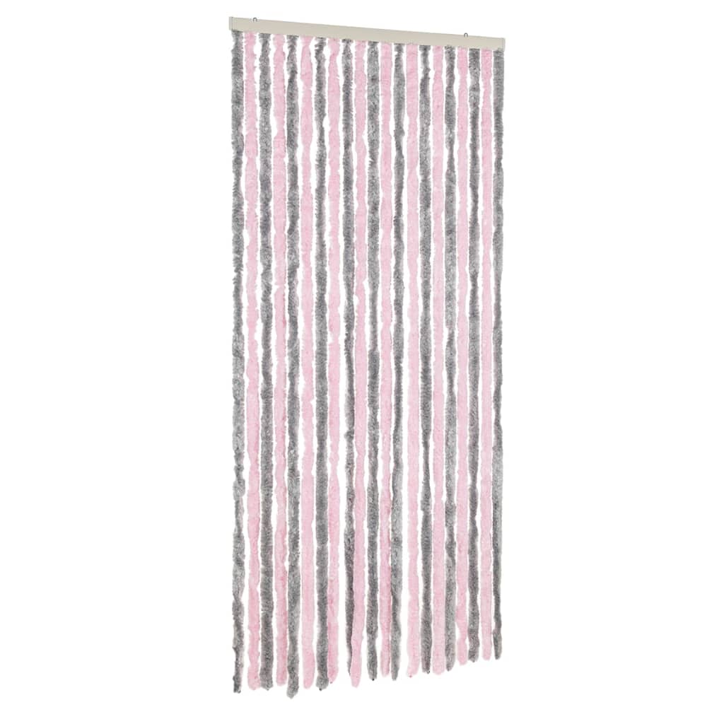 Vliegengordijn 100x230 cm chenille zilvergrijs en roze