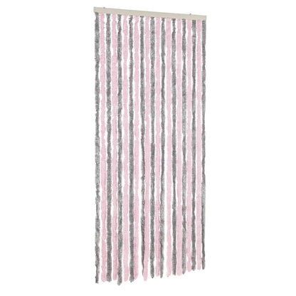 Vliegengordijn 100x230 cm chenille zilvergrijs en roze