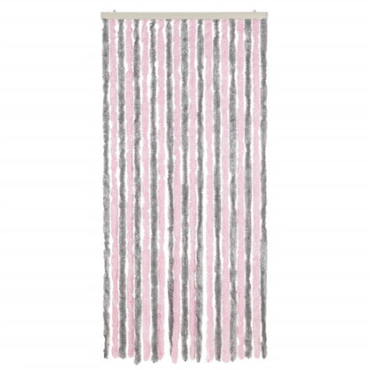 Vliegengordijn 100x230 cm chenille zilvergrijs en roze