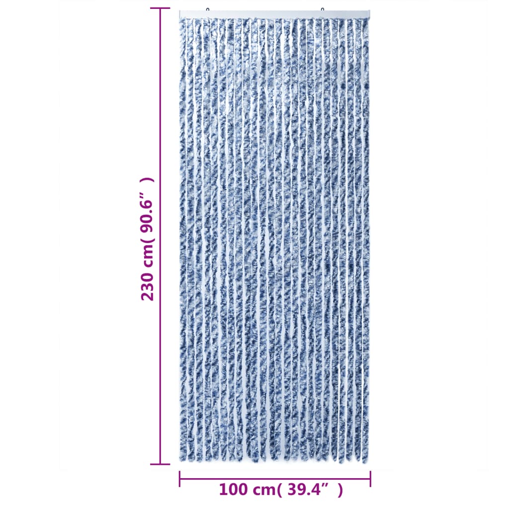 Vliegengordijn 100x230 cm chenille blauw en wit