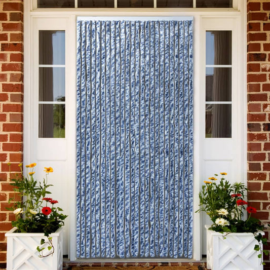 Vliegengordijn 100x230 cm chenille blauw en wit