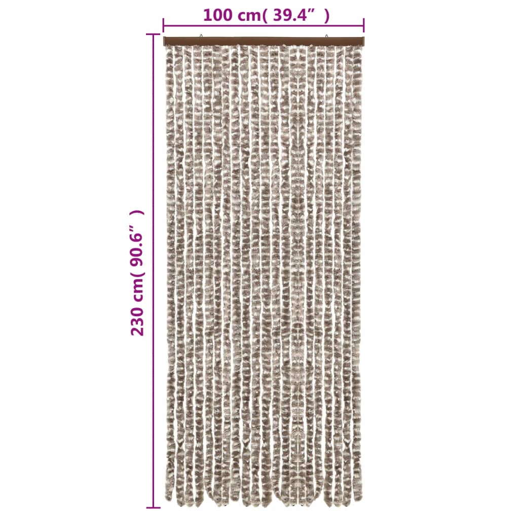 Vliegengordijn 100x230 cm chenille taupe en wit