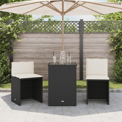 3-delige Bistroset met kussens poly rattan zwart