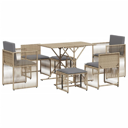 7-delige Tuinset met kussens poly rattan beige