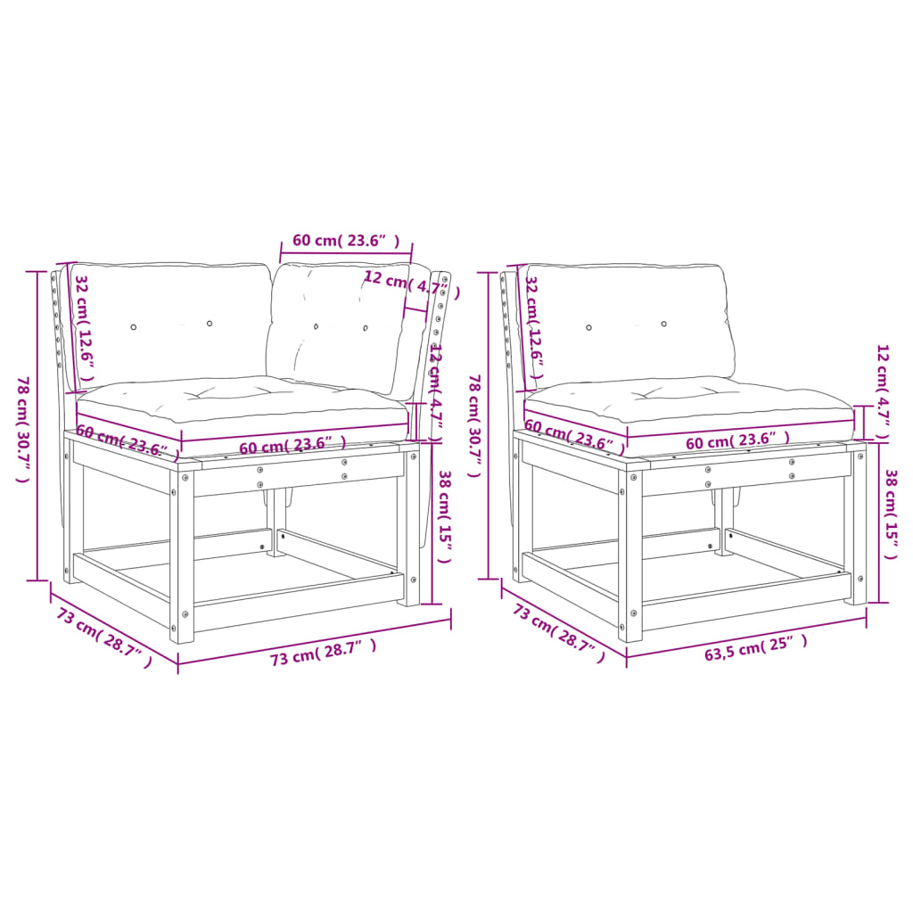 5-delige Loungeset met kussens massief grenenhout