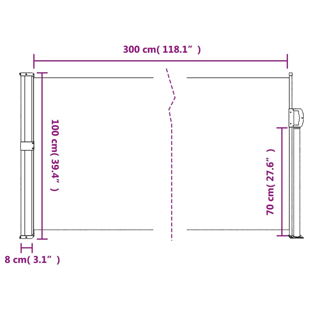 Windscherm uittrekbaar 100x300 cm bruin