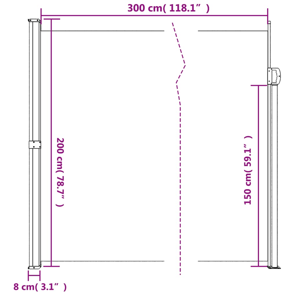 Windscherm uittrekbaar 200x300 cm crèmekleurig