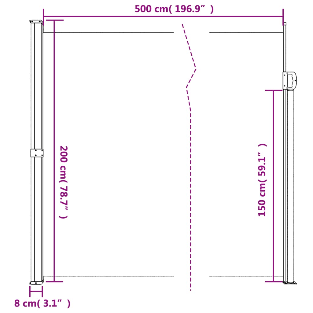 Windscherm uittrekbaar 200x500 cm crèmekleurig