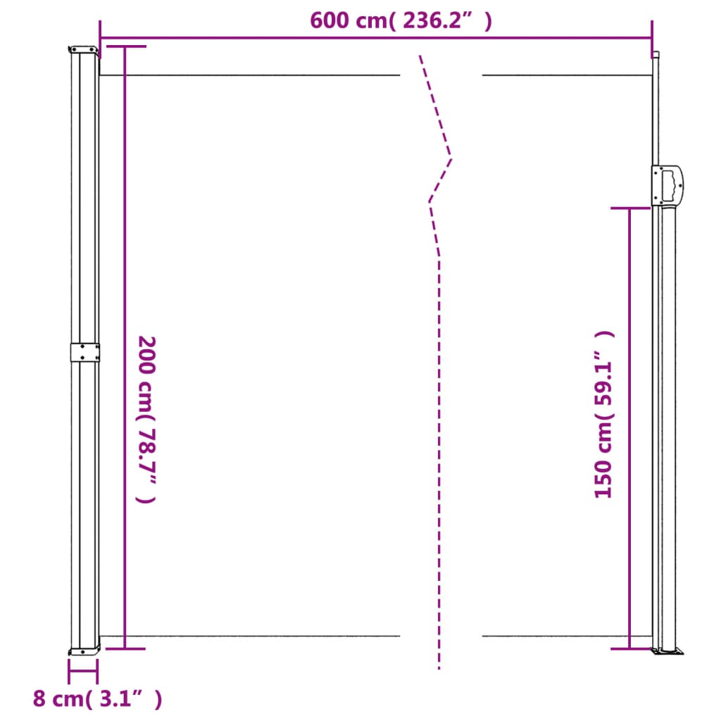 Windscherm uittrekbaar 200x600 cm rood