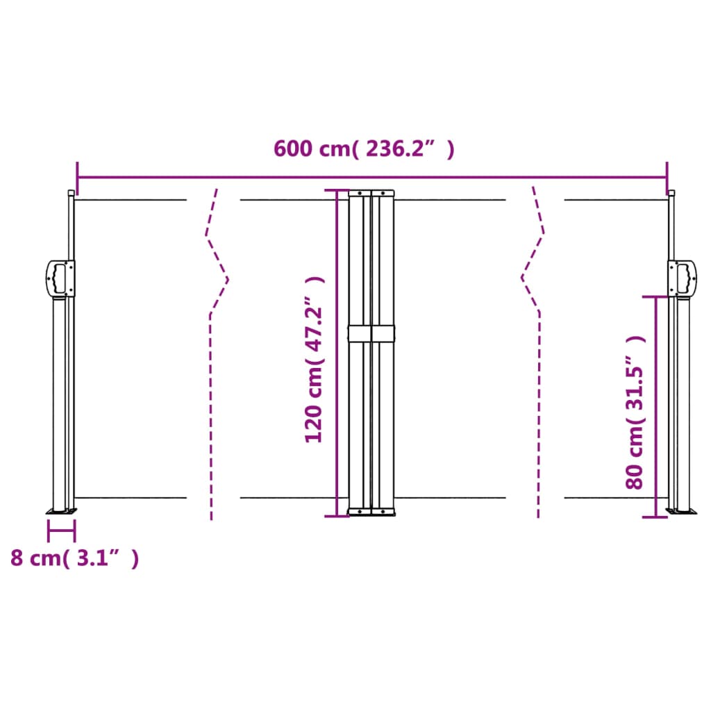 Windscherm uittrekbaar 120x600 cm bruin