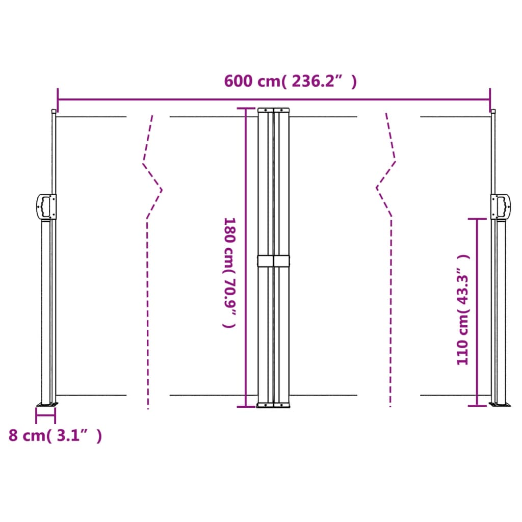 Windscherm uittrekbaar 180x600 cm beige