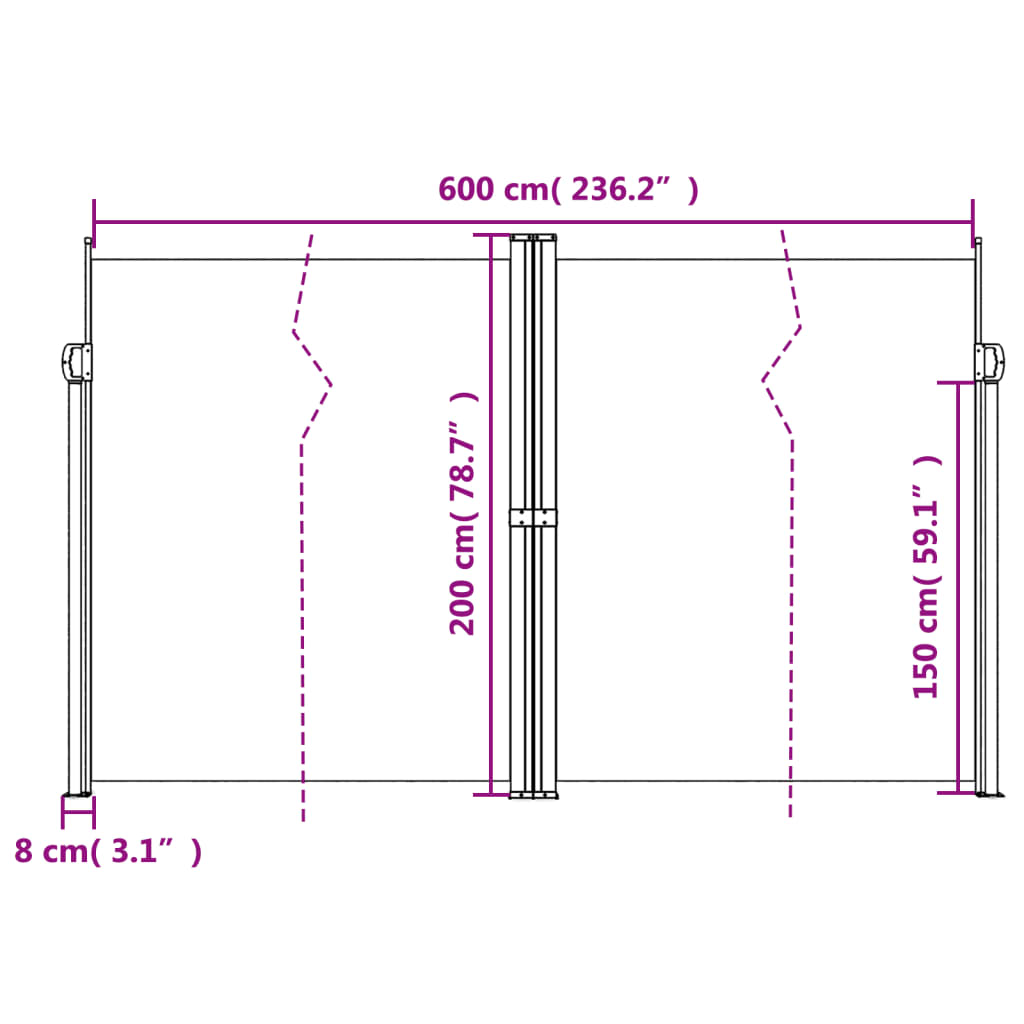 Windscherm uittrekbaar 200x600 cm crèmekleurig