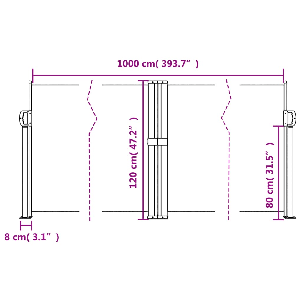 Windscherm uittrekbaar 120x1000 cm wit