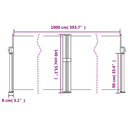 Windscherm uittrekbaar 140x1000 cm wit