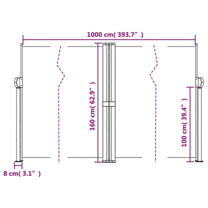 Windscherm uittrekbaar 160x1000 cm crèmekleurig