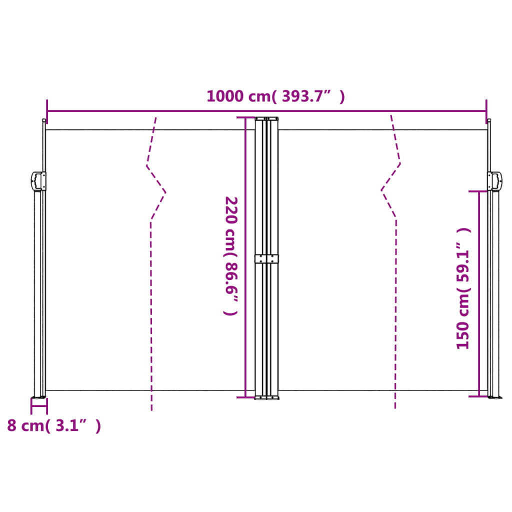 Windscherm uittrekbaar 220x1000 cm antracietkleurig