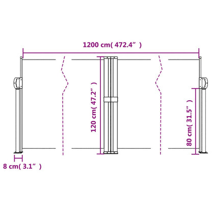 Windscherm uittrekbaar 120x1200 cm crèmekleurig