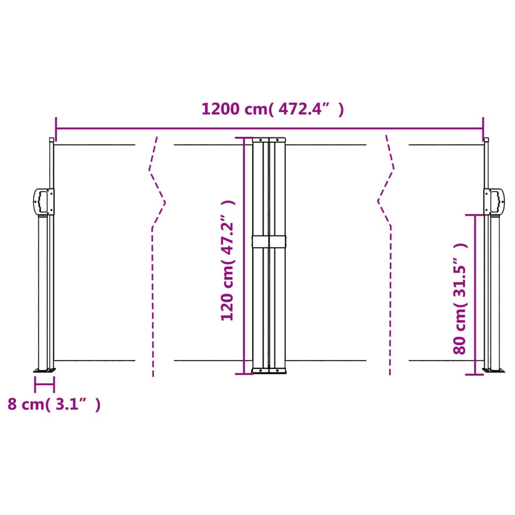 Windscherm uittrekbaar 120x1200 cm bruin