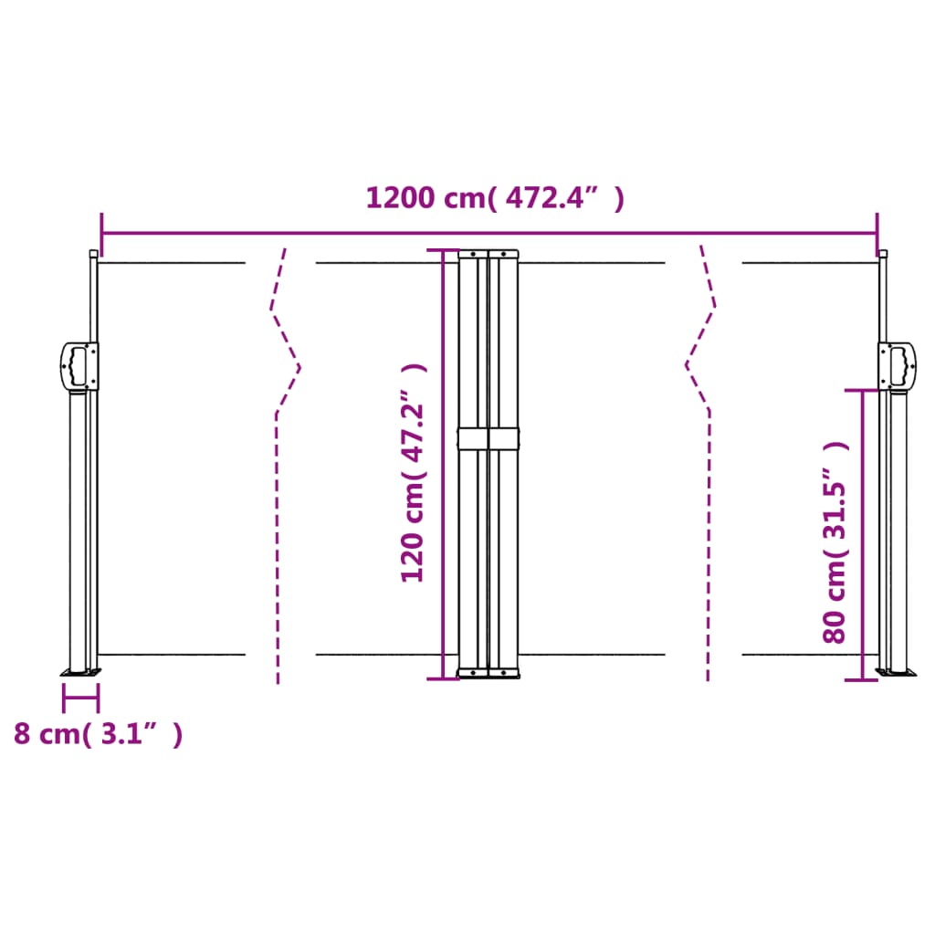 Windscherm uittrekbaar 120x1200 cm beige