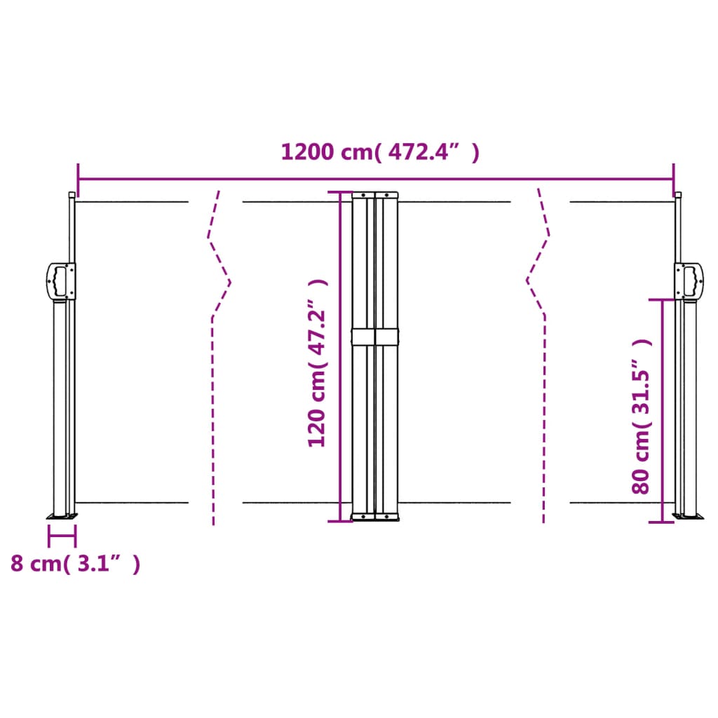 Windscherm uittrekbaar 120x1200 cm wit