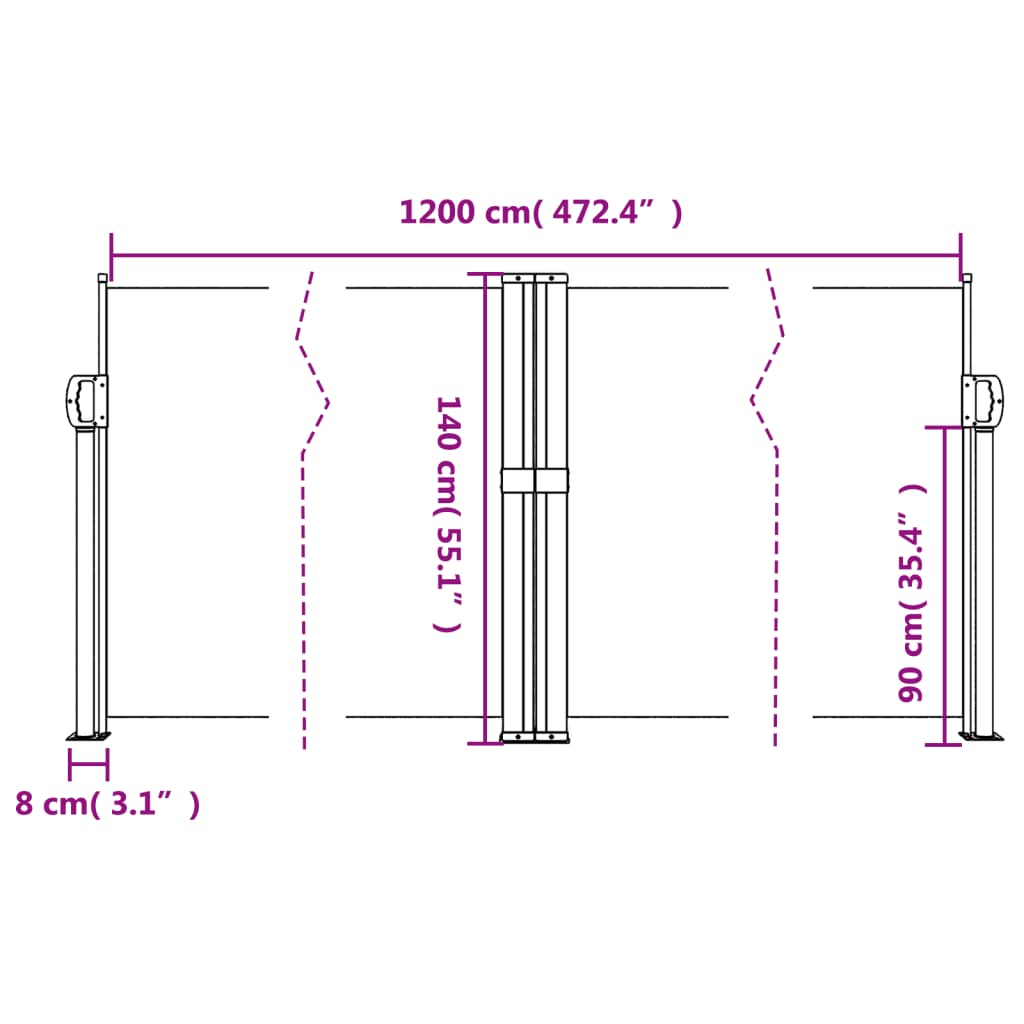 Windscherm uittrekbaar 140x1200 cm antracietkleurig