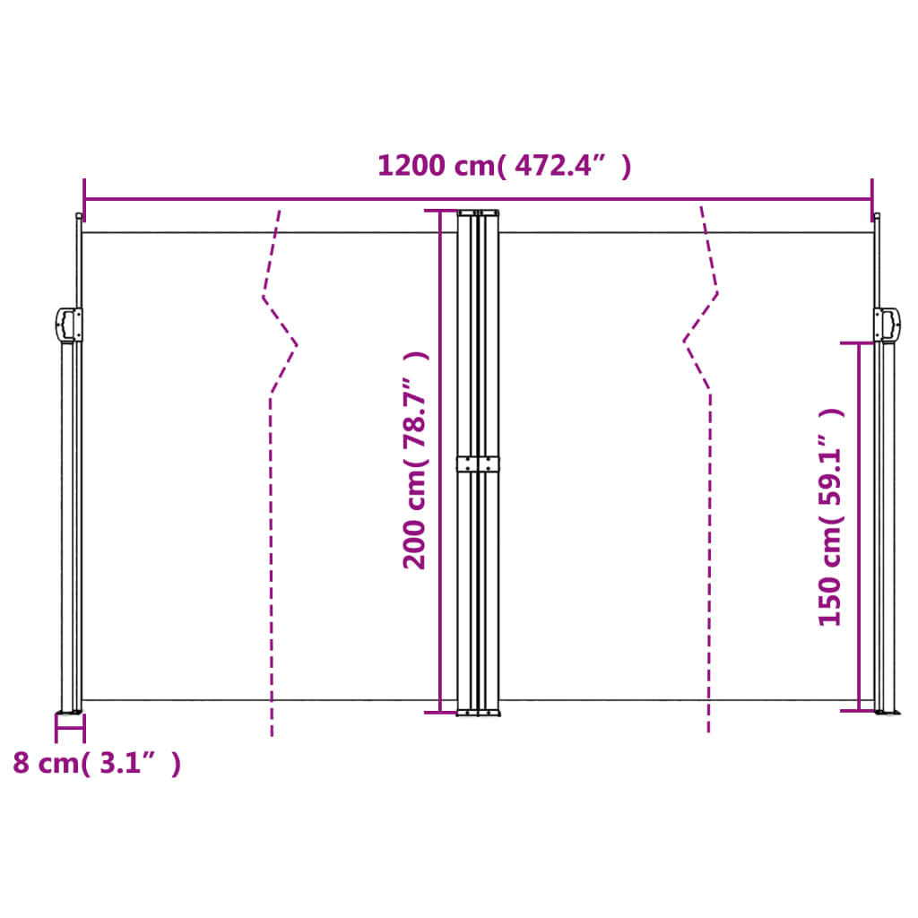 Windscherm uittrekbaar 200x1200 cm beige