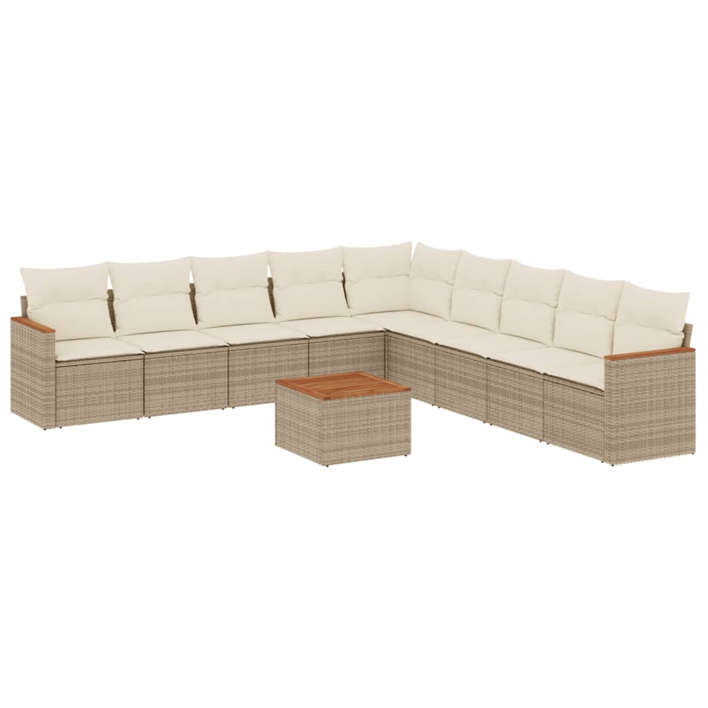 10-delige Loungeset met kussens poly rattan beige