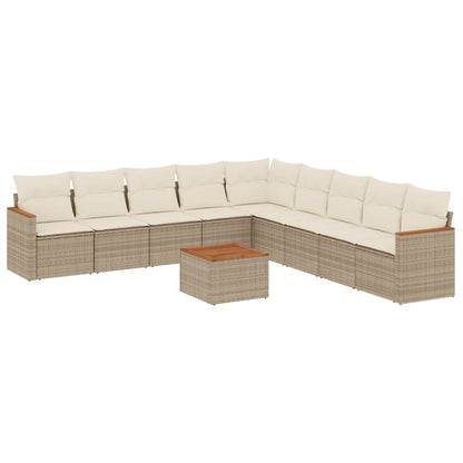 10-delige Loungeset met kussens poly rattan beige