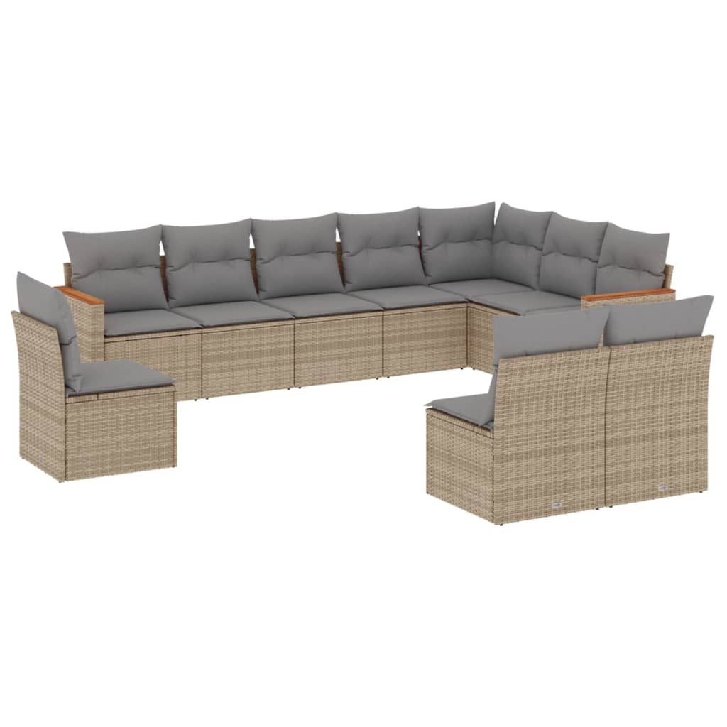 10-delige Loungeset met kussens poly rattan gemengd beige