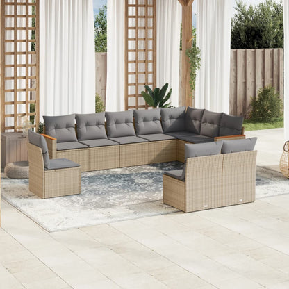 10-delige Loungeset met kussens poly rattan gemengd beige