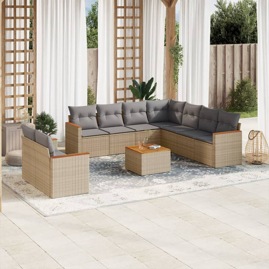 10-delige Loungeset met kussens poly rattan gemengd beige