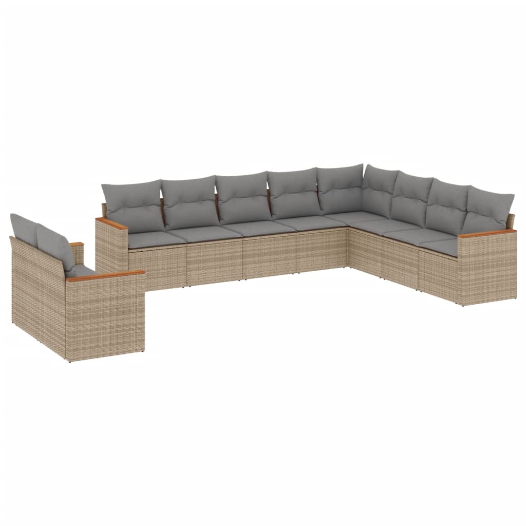 10-delige Loungeset met kussens poly rattan gemengd beige