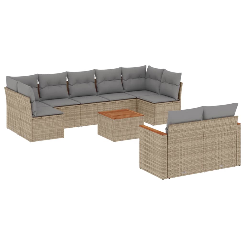 10-delige Loungeset met kussens poly rattan gemengd beige