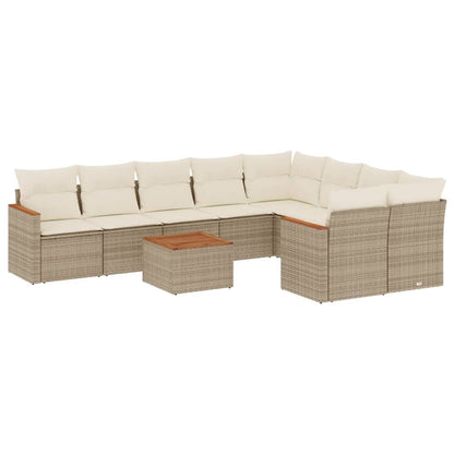 10-delige Loungeset met kussens poly rattan beige