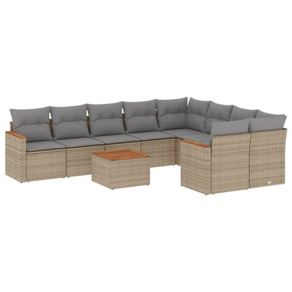 10-delige Loungeset met kussens poly rattan gemengd beige