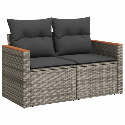 10-delige Loungeset met kussens poly rattan grijs