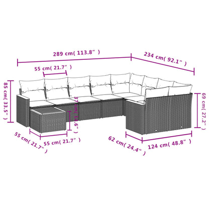 10-delige Loungeset met kussens poly rattan beige