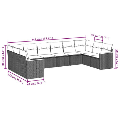 10-delige Loungeset met kussens poly rattan gemengd beige