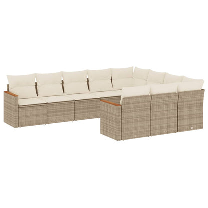 10-delige Loungeset met kussens poly rattan beige