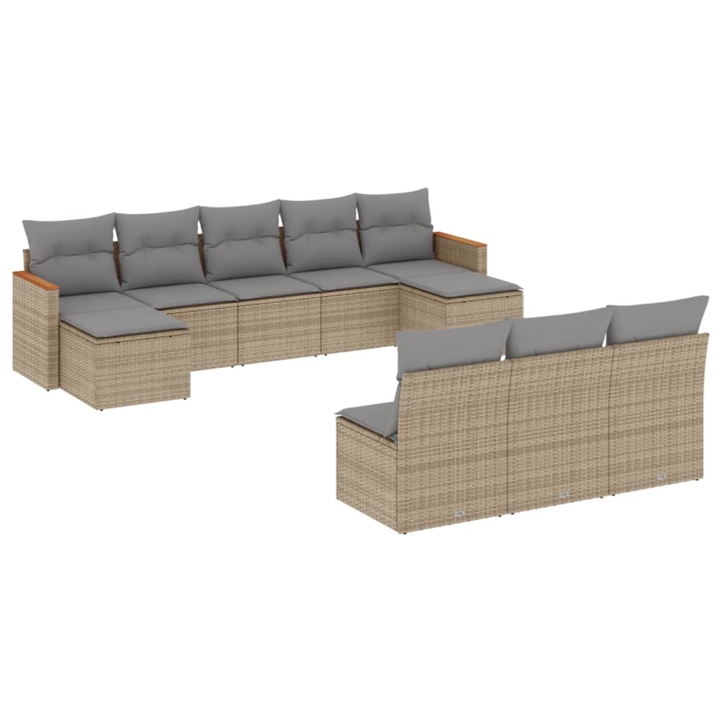 10-delige Loungeset met kussens poly rattan gemengd beige