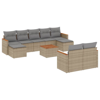 10-delige Loungeset met kussens poly rattan gemengd beige