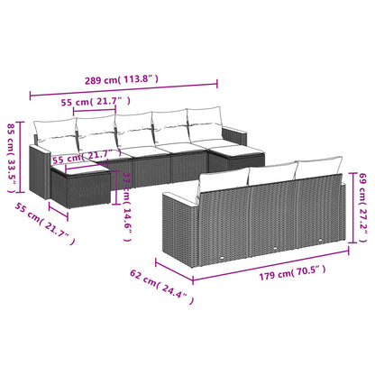 10-delige Loungeset met kussens poly rattan gemengd beige