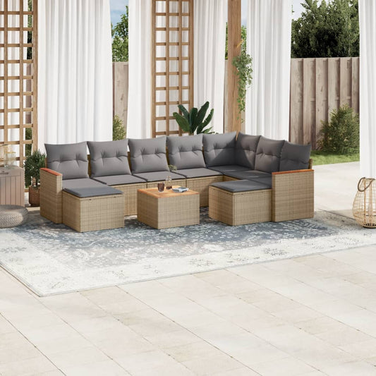 10-delige Loungeset met kussens poly rattan gemengd beige