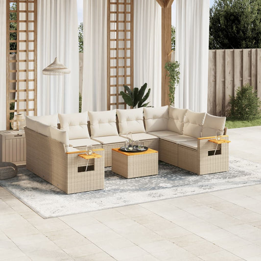 10-delige Loungeset met kussens poly rattan beige