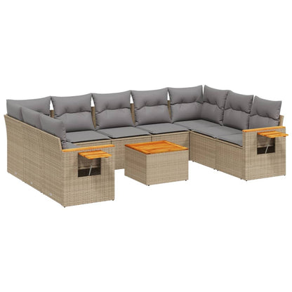 10-delige Loungeset met kussens poly rattan beige