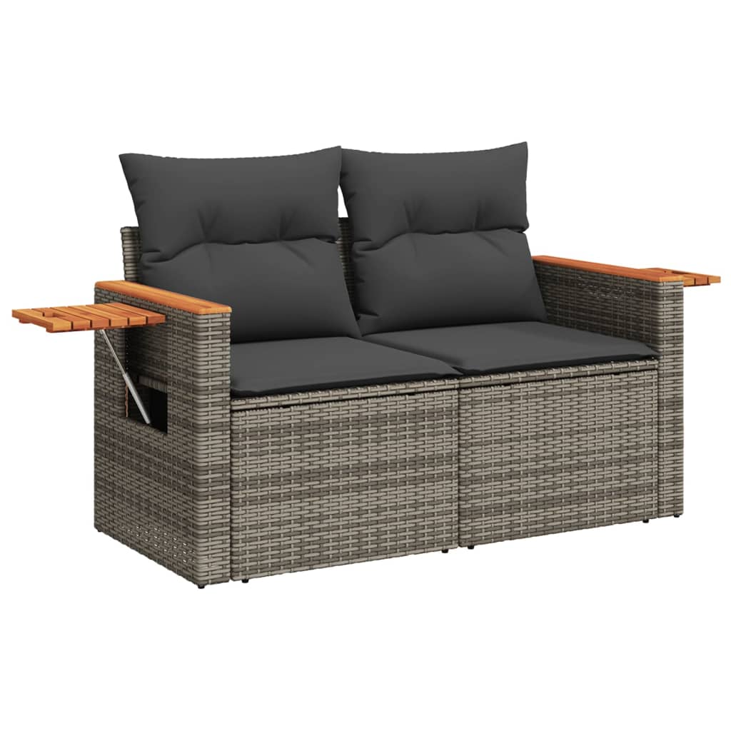 10-delige Loungeset met kussens poly rattan grijs