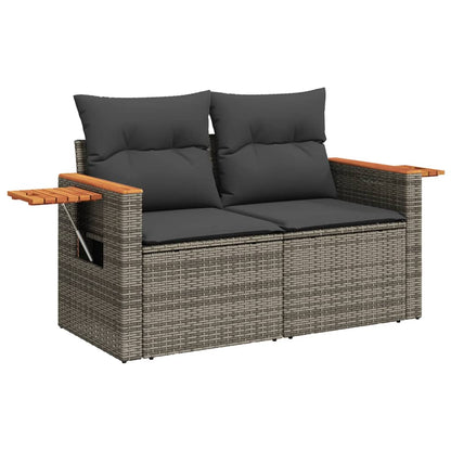 10-delige Loungeset met kussens poly rattan grijs