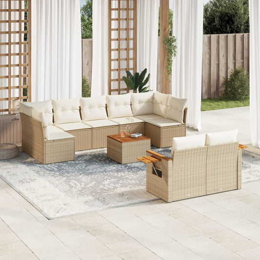 10-delige Loungeset met kussens poly rattan beige