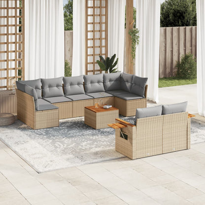 10-delige Loungeset met kussens poly rattan beige