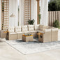 10-delige Loungeset met kussens poly rattan beige